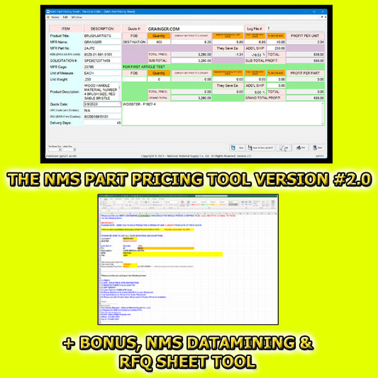 NMS E-Learning Systems SKU # NMS Part Pricing Tool Version #2.0 Software + BONUS NMS Datamining & RFQ Sheet Tool *** 1 NON-REFUNDABLE DOWNLOAD BUNDLE
