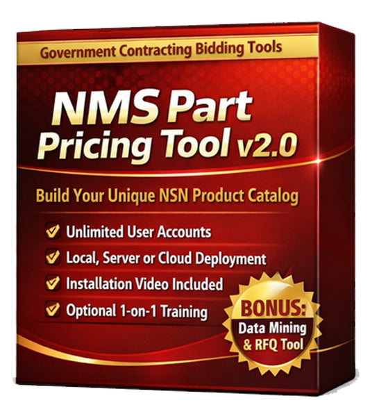 The DLA Vendor Network™ (DVN) SKU # NMS Part Pricing Tool Version #2.0 Software + BONUS NMS Data Mining & RFQ Sheet Tool *** 1 NON-REFUNDABLE DOWNLOAD BUNDLE